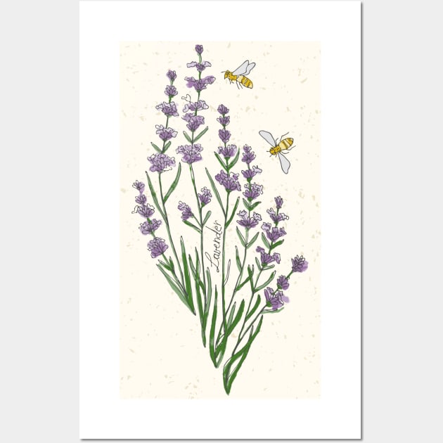 Wildflower Lavender honey bee Wall Art by DenesAnnaDesign